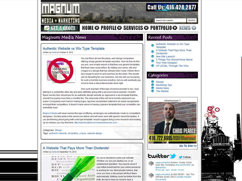 Creative Media Design had me add a WordPress blog to their HTML site. This required taking an existing HTML design and creating a pixel perfect, WordPress theme/design.